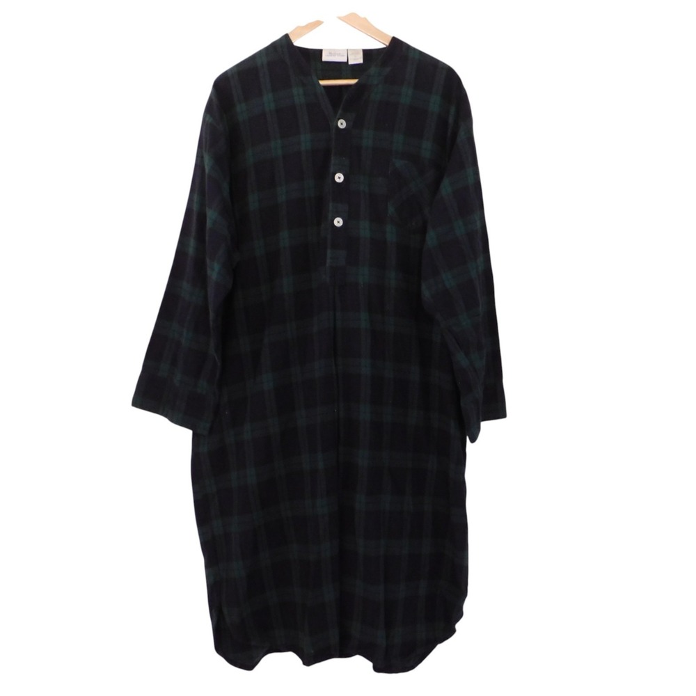 Portuguese Cotton Flannel Mens Nightshirt Sleep Shirt Blackwatch Plaid Size XL